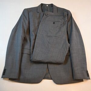 Express 44L 36x32 Gray Sharkskin Wool Extra Slim Mens Jacket Pants Suit